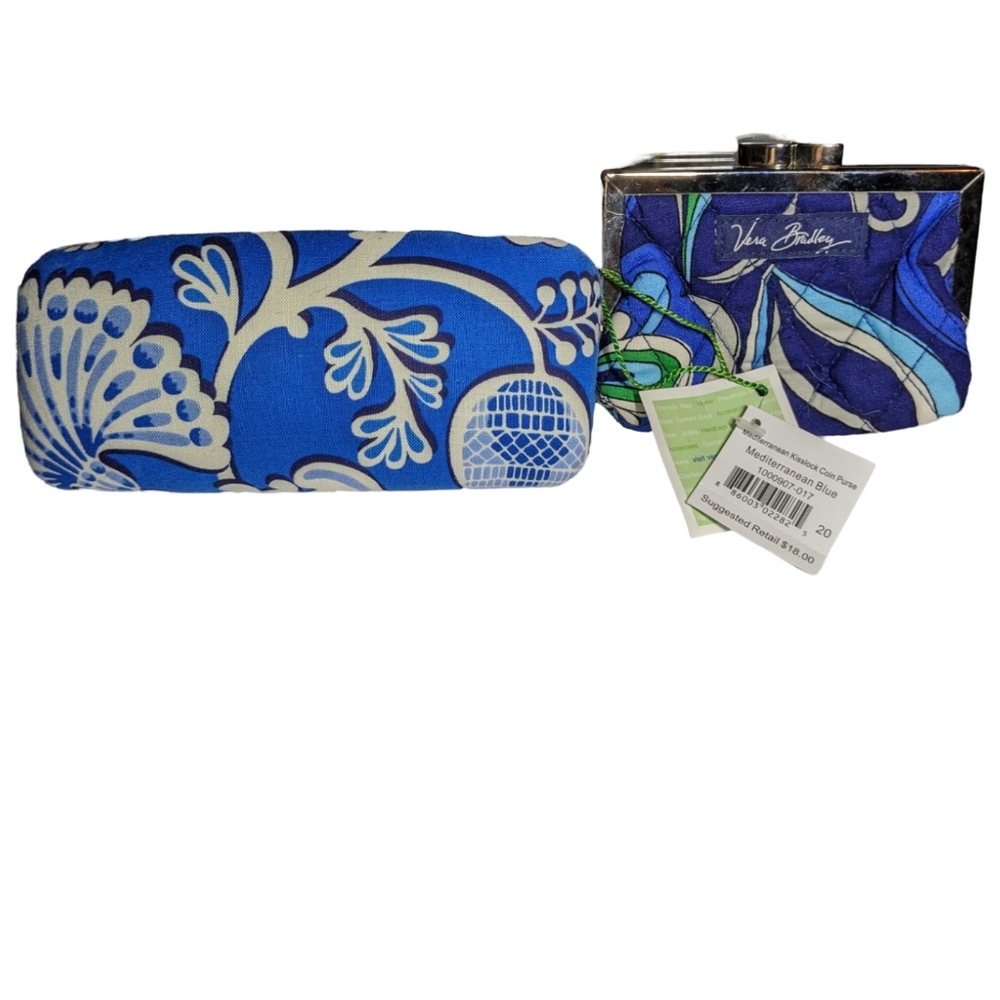 Vera Bradley 💠Blue Lagoon Hard Case Eyeglass +kiss lock coin wallet - Picture 7 of 7